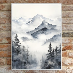 Winter Mountainside, Minimalist Illustration Print, Matte Vertical Posters