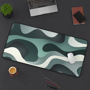 XL Schreibtischmatte, Schreibtischmatte Abstrakt Grün und Grau, Topografische Kunst, Mauspad