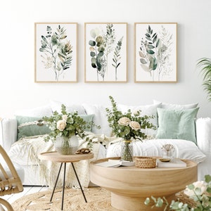 3 Piece Wall Art, Sage Green, Boho Minimalist Decor, Printable Wall Art, Digital Download
