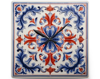 Portuguese Ceramic Tile Style, Azulejo Style, Acrylic Wall Clock