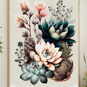 Succulents Wall Art, Boho Botanical Art Print, Digital Download