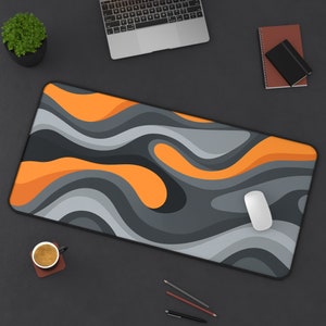 XL Schreibtischmatte, Schreibtischmatte Abstrakt Orange und Grau Topographische Kunst, Mauspad