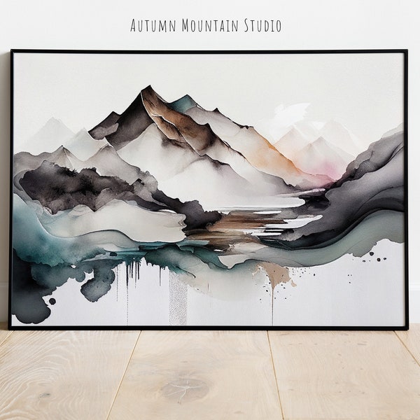 Abstract Mountain Painting | PRINTABLE Digital Wall Art | Watercolor and Ink | Modern Art