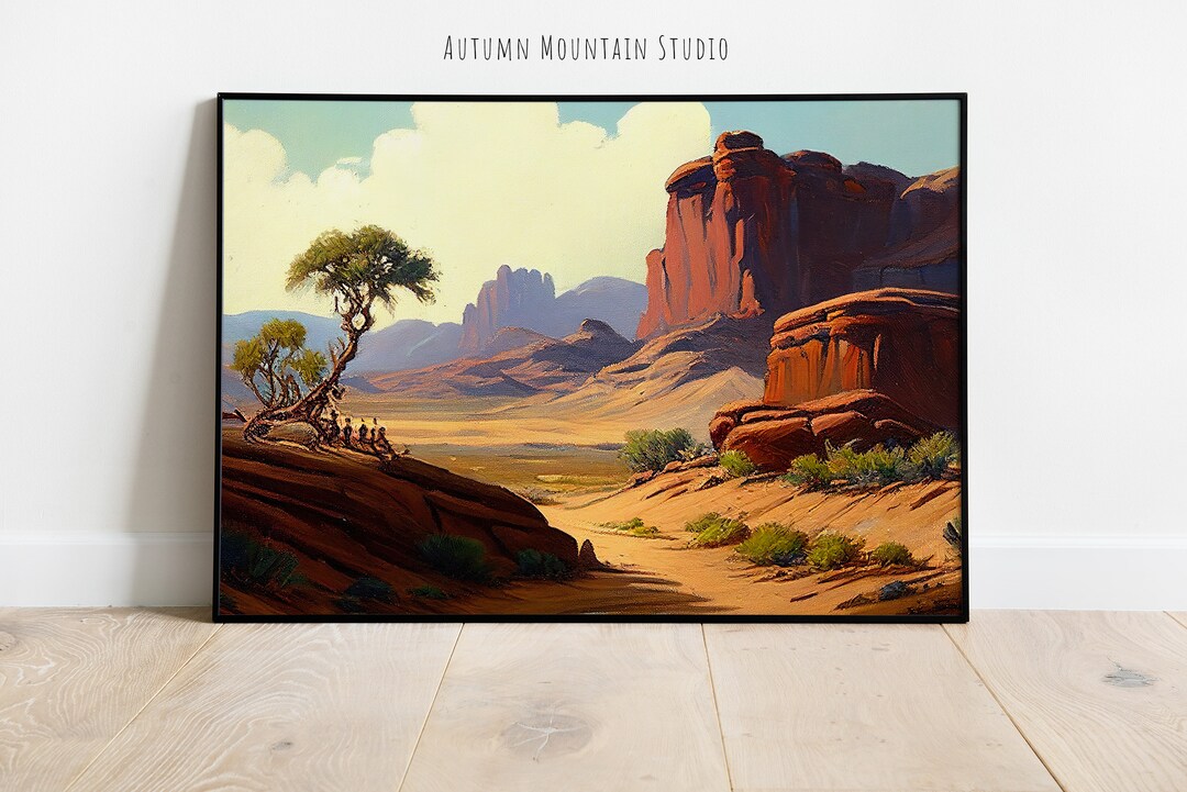 Desert Mountains Art Print Desert Oil Painting Canyon Landscape Art