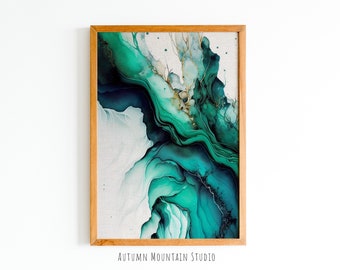 Abstract Emerald Green Marble Painting | Watercolor Painting | Aesthetic Room Décor | Abstract Wall Decor | PRINTABLE Digital Wall Art