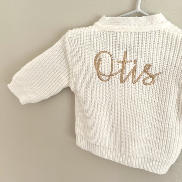 Personalised White Newborn Baby Ribbed Knit Cardigan Embroidered with Name