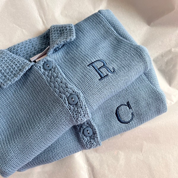 Baby Cardigan Personalised with Initial - Blues