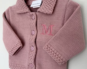 Baby Cardigan Personalised with Initial - Pink