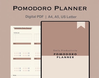 Rastreador Pomodoro, Rastreador de Hora, Planejador de Estudo, Modelo de Boas Notas, Organização de Trabalho, Lista de Tarefas, A4, A5, Planejador Pomodoro, Produtividade