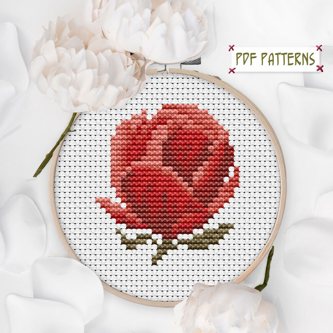 Tiny Red Rose Cross Stitch Floral Pdf Pattern Mini 3 Inch Cross Stitch