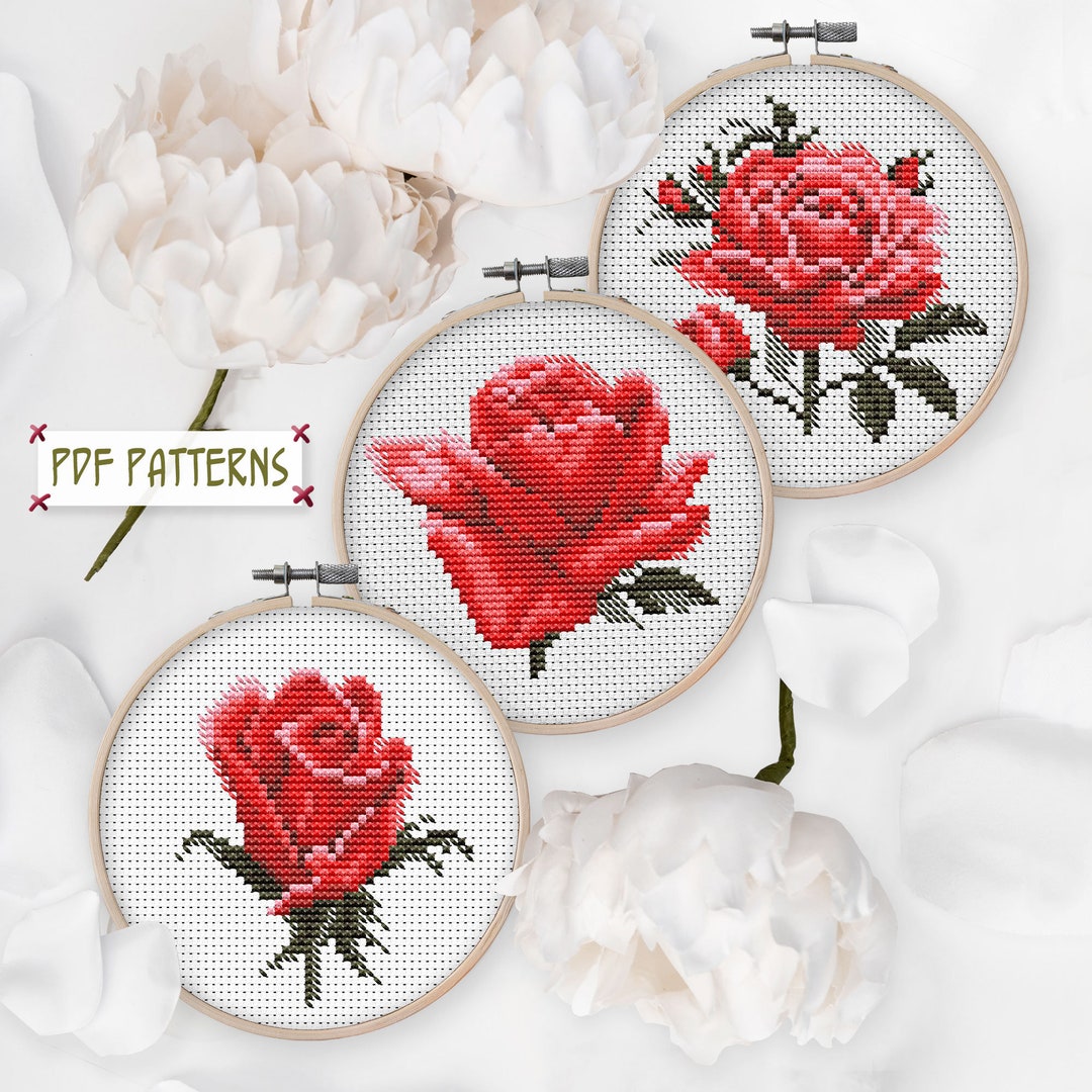 Rose Cross Stitch Pattern Set, Floral Embroidery (PDF Download) - Etsy