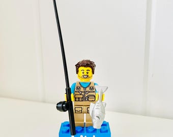 Gift for a Angler, Fisherman, Fishing, LEGO Minifigure, Gift for Dad, Friend, Colleague, Birthday, Retirement, Secret Santa, Stocking, Cake