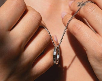Silver chain with ring | Inhale Exhale | Yoga jewelry | Spiritual jewelry | Mantra necklace | Yoga gift | Meditation | Necklace