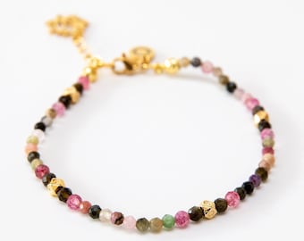 Tourmaline bracelet | Yoga bracelet made of real gemstones with lotus pendant gold / dainty & minimalist | Gift for women