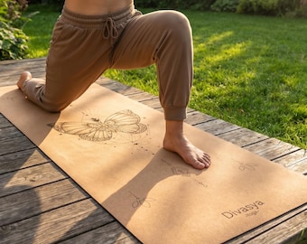 Yoga Starter Set (Butterfly) | Cork Yoga Mat + 2 Blocks + Strap | Sustainable Yoga Accessories | Natural Rubber & Cork | Yoga Set | Yoga Mat