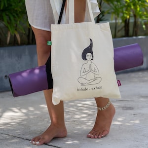 Yoga Geschenk Jutetasche bzw. Totem Bag mit Yoga-Motiv 100% feste Bio-Baumwolle Inhale Exhale