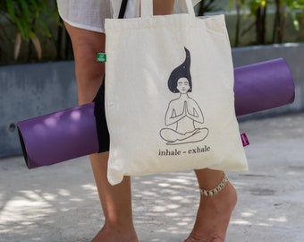 Regalo yoga | Borsa in iuta o borsa totem con motivo yoga | 100% cotone organico solido