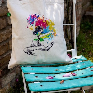 Jute bag | Organic cotton fabric bag | Jute bag with motif | Sustainable jute bag | Dancing gift | Fabric bag | Jute bag