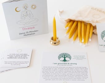 Velas de 20 minutos | Set de regalo de yoga, meditación y mindfulness | Atención plena | Tarjetas de afirmación | Regalo de yoga | Soy fuerte y estoy arraigado