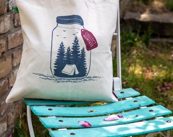 Bolsa de yute | Bolsa de tela de algodón orgánico | Bolsa de yute con motivo | Bolsa de yute sostenible | Regalo de camping | bolsa de tela | Bolsa de yute