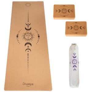 Yoga Starter Set (Moon) | Cork Yoga Mat + 2 Blocks + Strap | Sustainable Yoga Accessories | Natural Rubber & Cork | Yoga Set | Yoga Mat