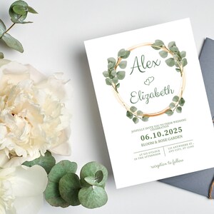 Eucalyptus Wedding Invitation Template, Greenery Wedding Invitation, Pintable Eucalyptus Wedding Invites,  Editable Digital Download