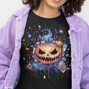 Scary Pumpkin T-Shirt, Halloween Paint Splash Pumpkin Shirt, Spooky Season Tee, Halloween Gift, Trendy Halloween Tee,  For Men And Women