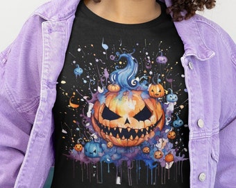 Scary Pumpkin T-Shirt, Halloween Paint Splash Pumpkin Shirt, Spooky Season Tee, Halloween Gift, Trendy Halloween Tee,  For Men And Women