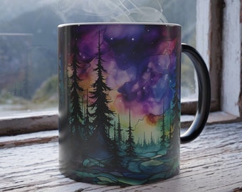 Northern Lights Color Morphing Mug, 11oz Magic Northern Lights Lover Gift, Color Changing Coffee Cup, Morphing Tea Cup, Magic Hot Cocoa Mug