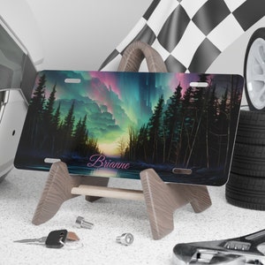 Personalized Northern Lights Vanity Plate, Custom Aurora Borealis Wall Plate, Galaxy Night Sky Personalized Decorative License Plate Gift