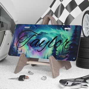 Personalized Northern Lights Vanity Plate, Custom Aurora Borealis Wall Plate, Galaxy Night Sky Personalized Decorative License Plate Gift
