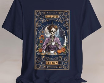 Dark Academia Mom Skeleton Tarot Card T-Shirt, Witchy Fall Lover Skeleton Shirt, Tarot Lover Gift, Gothic Graphic Tee, Goth Fashion Apparel