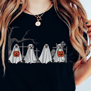 Ghost Dog in Cemetery Halloween T-Shirt, Cute Ghost Dog Tee, Halloween Shirt, Halloween Party Tee, Trick or Treat Shirt, Halloween Dog Tee