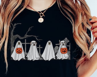 Ghost Dog in Cemetery Halloween T-Shirt, Cute Ghost Dog Tee, Halloween Shirt, Halloween Party Tee, Trick or Treat Shirt, Halloween Dog Tee