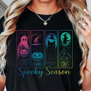 Spooky Season Comfort Colors Shirt, Retro Halloween Graphic Tee, Ghost Pumpkin Cat Witch Moon Top, Fall Aesthetic T-Shirt for Women