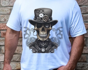 Steampunk Skull T-shirt, Clockpunk Skull Tee, Clock Gears Shirt, Victorian Era Steampunk Skull Gift for Men, Unique Gift for Him