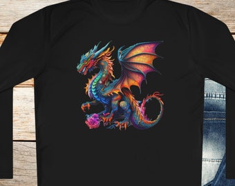 Colorful Dragon Lightweight Long Sleeve Shirt, 100% Moisture-Wicking Polyester Long Sleeve Year of the Dragon Tee, Long Sleeve Dragon Shirt