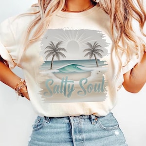 Salty Soul Comfort Colors T-Shirt, Unisex Beach Vibes Tee, Coastal Summer Shirt, Ocean Lover Gift, Vacation Shirt, Surf Aesthetic Tee