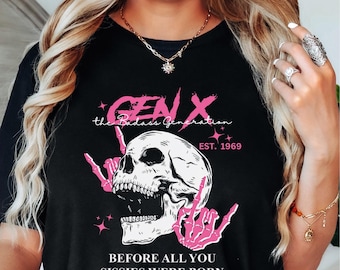 T-shirt personalizzata Generation X Year Badass Generation, Before All You Sissies Were Born, regalo per gli appassionati della generazione X, atmosfera retrò, design teschio