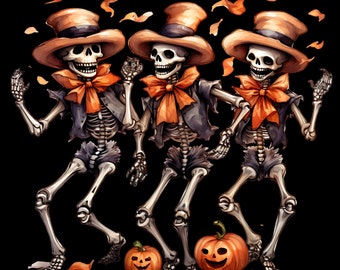 Dancing Skeletons Wall Art, Wall Poster, Halloween Skeleton Poster, Digital Download