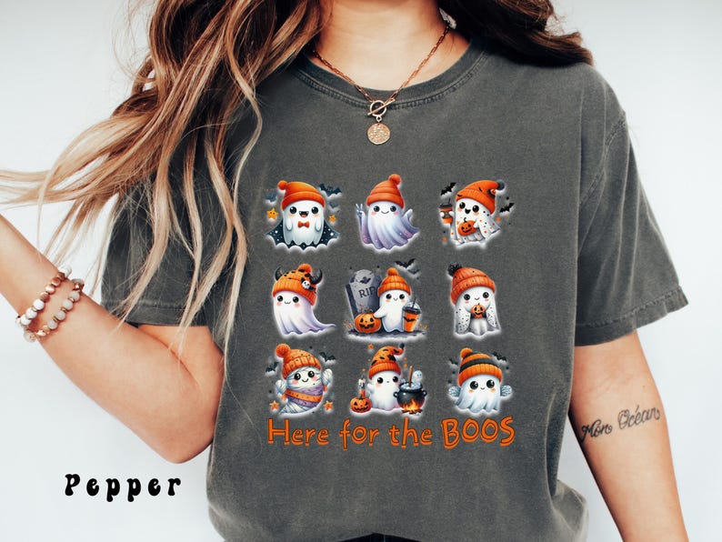 Comfort Colors® Here for the BOOS Ghost T-shirt, Halloween 9 Block Ghost Shirt, Cute Halloween Tee, Trendy Unisex Halloween Ghost Lover Gift image 3