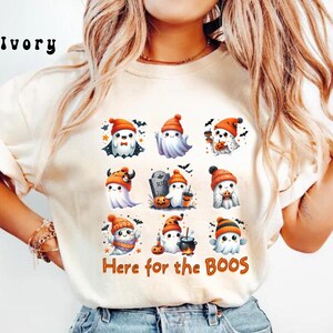Comfort Colors® Here for the BOOS Ghost T-shirt, Halloween 9 Block Ghost Shirt, Cute Halloween Tee, Trendy Unisex Halloween Ghost Lover Gift image 2