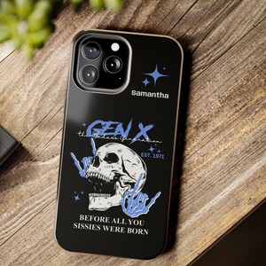 Gen X Skull iPhone Case, Personalized Name and Year Phone Cover, Tough iPhone Case Gift, Custom Gen X Accessory, Retro Skull Phone Case