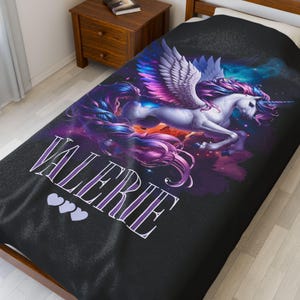 Pegasus Plush Blanket, Personalized Name Velveteen Throw, Cozy Custom Gift for Kids, Fantasy Home Decor, Birthday, Holiday, Nursery image 5