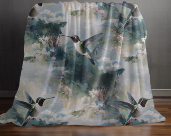 Hummingbird Floral Plush Blanket, Soft Throw for Home, Perfect Gift, Living Room Decor, Birthday Present, Nature Lovers