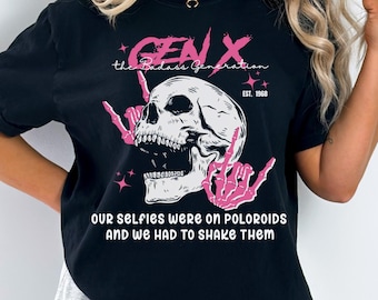 Koszulka Generation X Custom Year Badass Generation, Nasze selfie były na Poloroidach, Prezent dla entuzjastów generacji X, Retro Vibe, Wzór czaszki