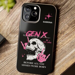 Gen X Skull iPhone Case, Personalized Name and Year Phone Cover, Tough iPhone Case Gift, Custom Gen X Accessory, Retro Skull Phone Case
