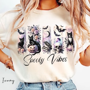 Pastel Gothic Halloween Shirt, Black Cat & Pumpkin Comfort Colors Tee, Witchy Fall Brushstroke Shirt for Women, Spooky Season Aesthetic Top