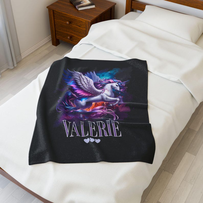 Pegasus Plush Blanket, Personalized Name Velveteen Throw, Cozy Custom Gift for Kids, Fantasy Home Decor, Birthday, Holiday, Nursery image 3