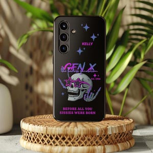 Gen X Skull Samsung Galaxy Phone Case, Personalized Name and Year Phone Cover, Tough Phone Case Gift, Custom Gen X Retro Skull Accessory